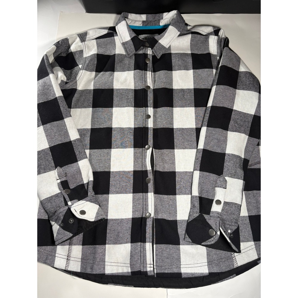 Orvis Flannel Shirt Mens XL Black White Plaid Snap Button Up Outdoor